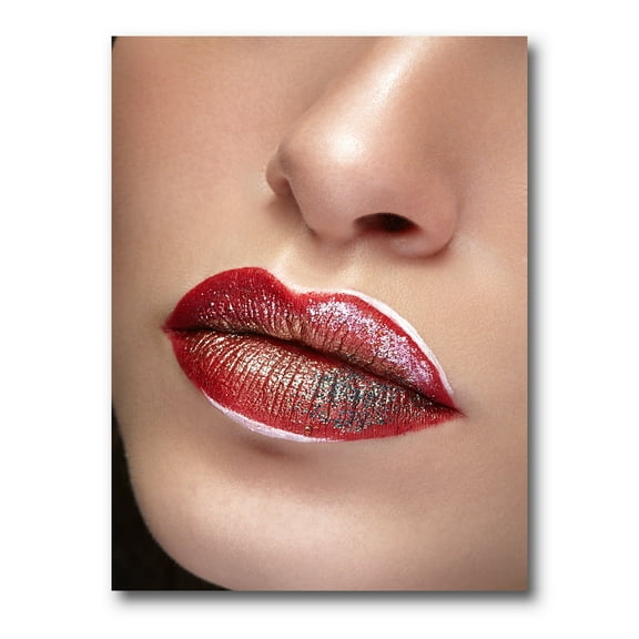 Close Up Lips With Professional Lipstick and Make Up 8 in x 12 in Painting Canvas Art Print, by Designart