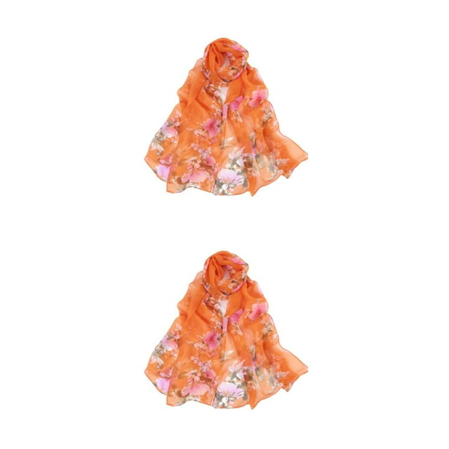 Guardoinrt Cloth Floral Print Scarf Soft Breathable And Lightweight Portable For Versatile Easy Matching orange 2Set