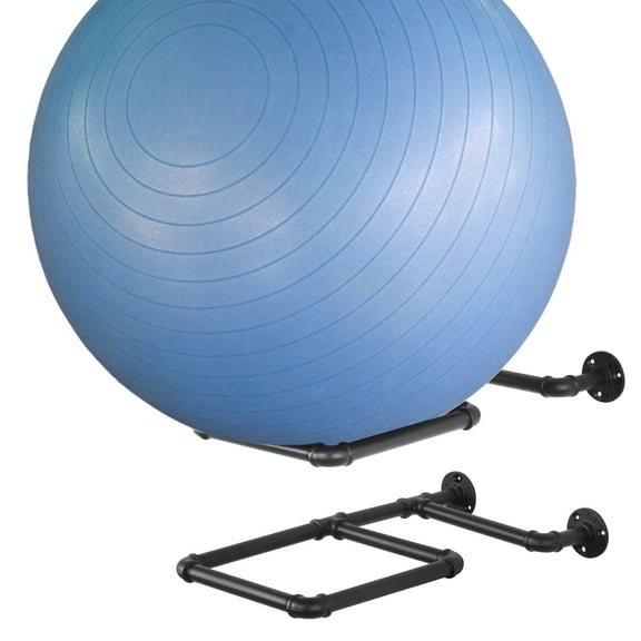 MyGift 2 Piece Wall Mounted Industrial Pipe Ball Storage Racks, Black