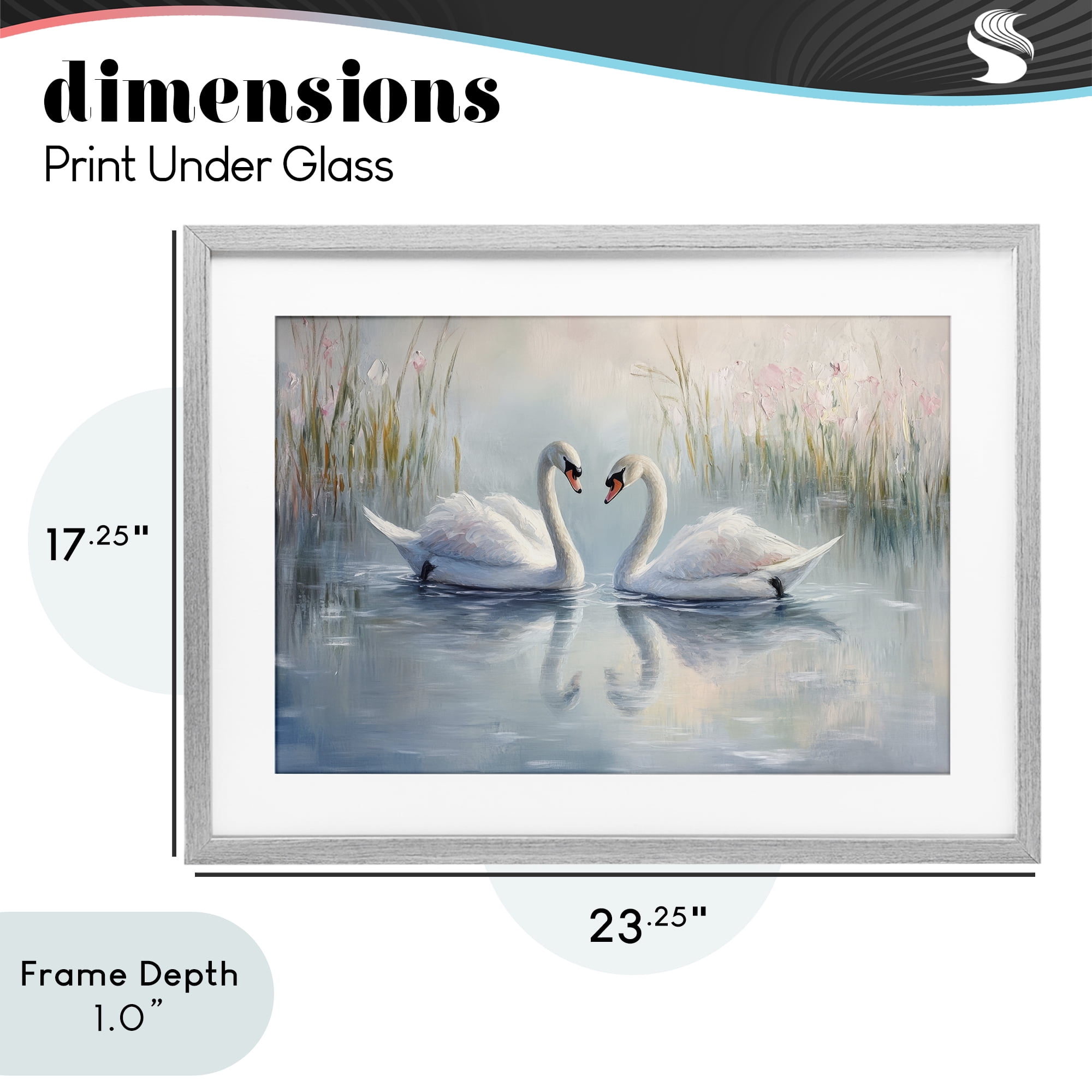 Stupell Industries Simple Swan Reflections Gray Framed Print Under Glass, design by Petal Prints Design