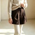 thumbnail image 6 of Trikvn Girls Dressy Wool Blend Shorts High Elastic Waist Pleated Front Fall Winter Warm Uniform Shorts with Pockets, 6 of 9