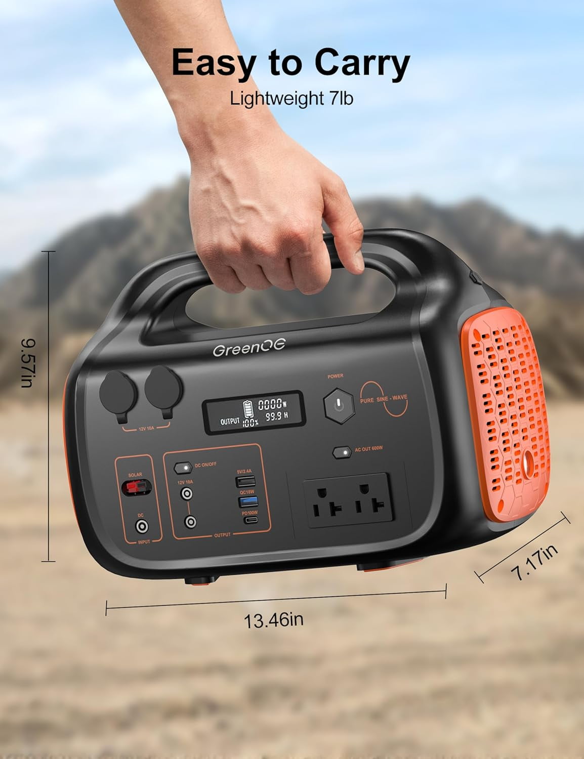 GreenOE Portable Power Station 600W 655Wh 11 Ports Camping Power Bank for Outdoors Home LED Lithium Battery Backup with USB-C Solar generator with 120V Pure Sine Wave AC Outlet