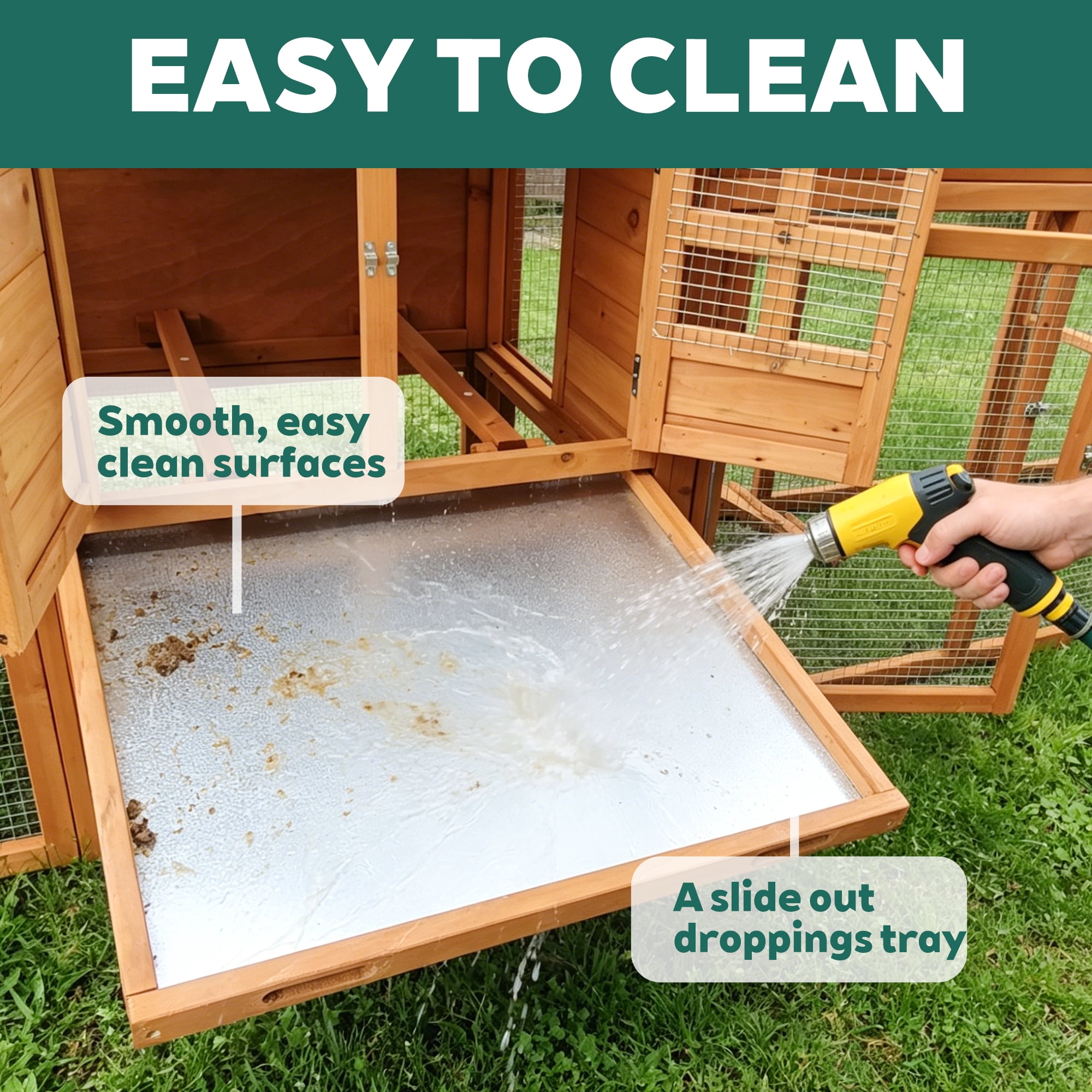 122" Large Chicken Coop with Run, Nest Box & Removable Tray, Weatherproof Wooden Hen House for 4-6 Chickens, Outdoor Poultry Cage