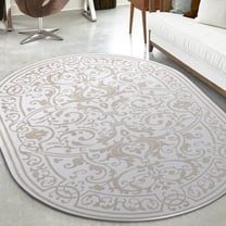 Unique Loom Hermitage Collection Area Rug - Peacock (7' x 10' Oval Snow White/Black)