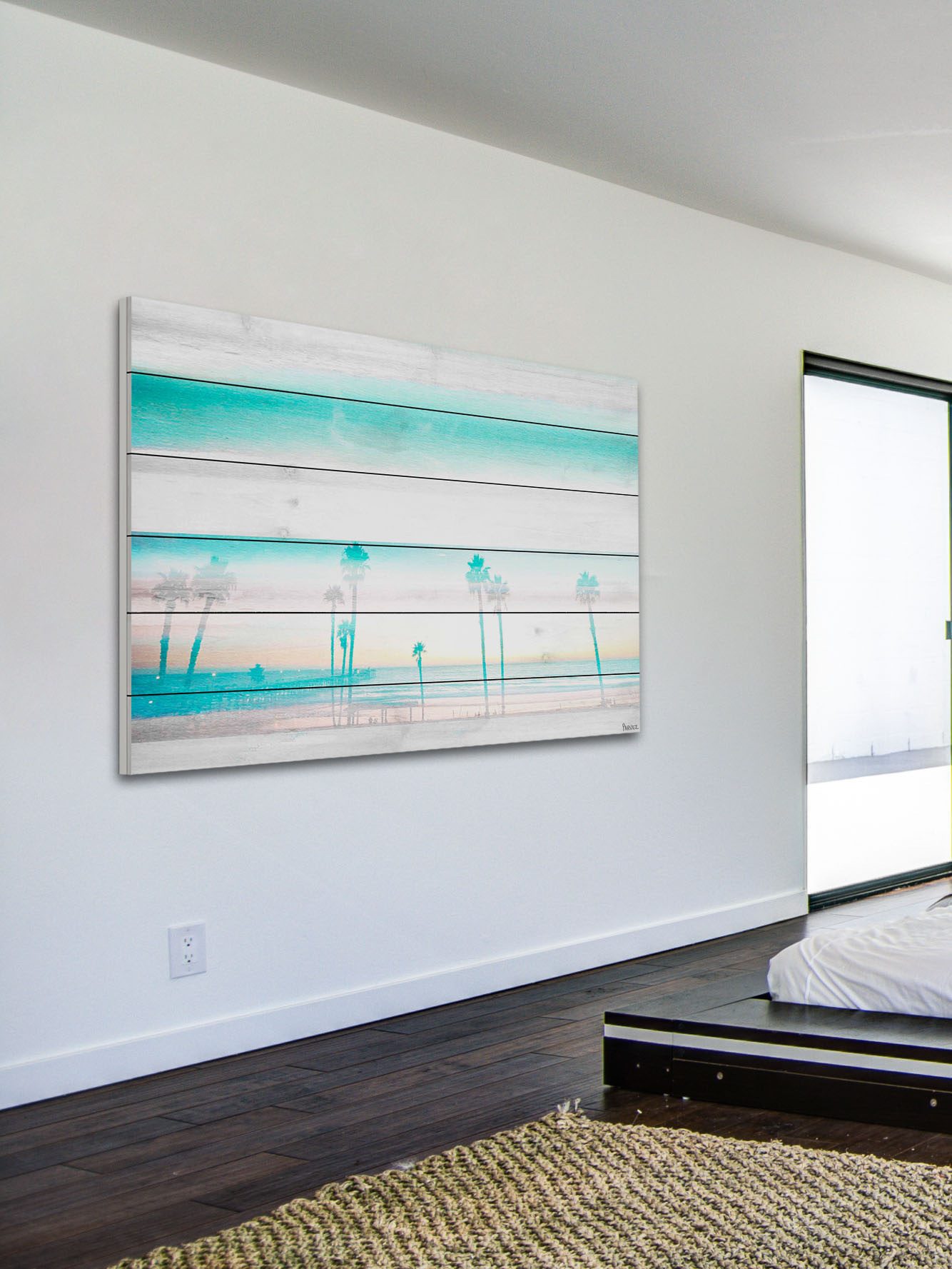 Parvez Taj "Hazy Beach" Print on White Wood