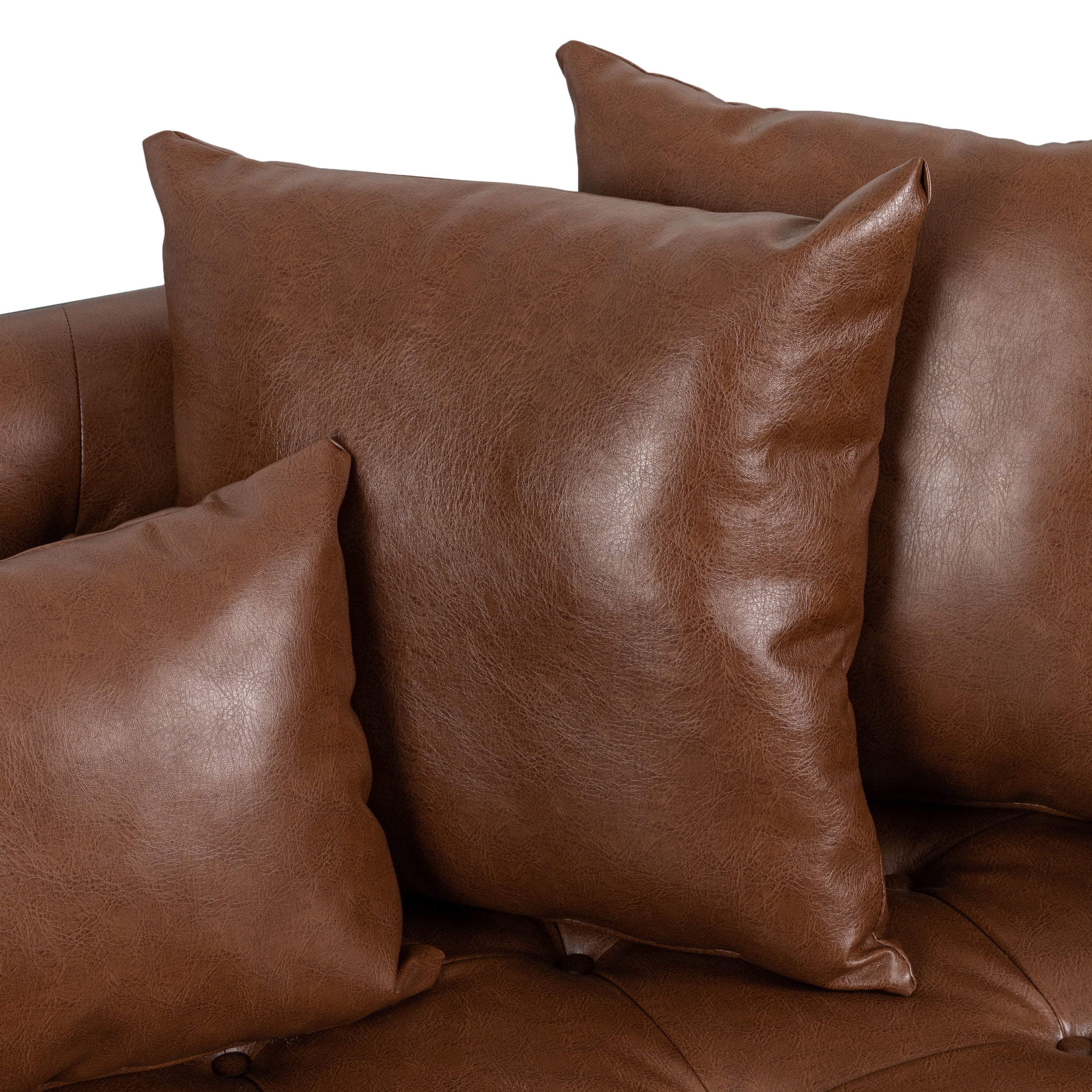 Noble House Gould Faux Leather Upholstered Oversized Loveseat with Accent Pillows, Cognac Brown and Black