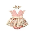 thumbnail image 1 of Faithtur Girls Floral Print Clothes Set Backless V-neck Romper+Headband, 1 of 6