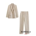 thumbnail image 4 of TRAFZA-traje de oficina Vintage para mujer, Blazer con cuello de pico a rayas y bolsillos de doble botonadura, Pantalones rectos sueltos, conjuntos de moda 2023, 4 of 5