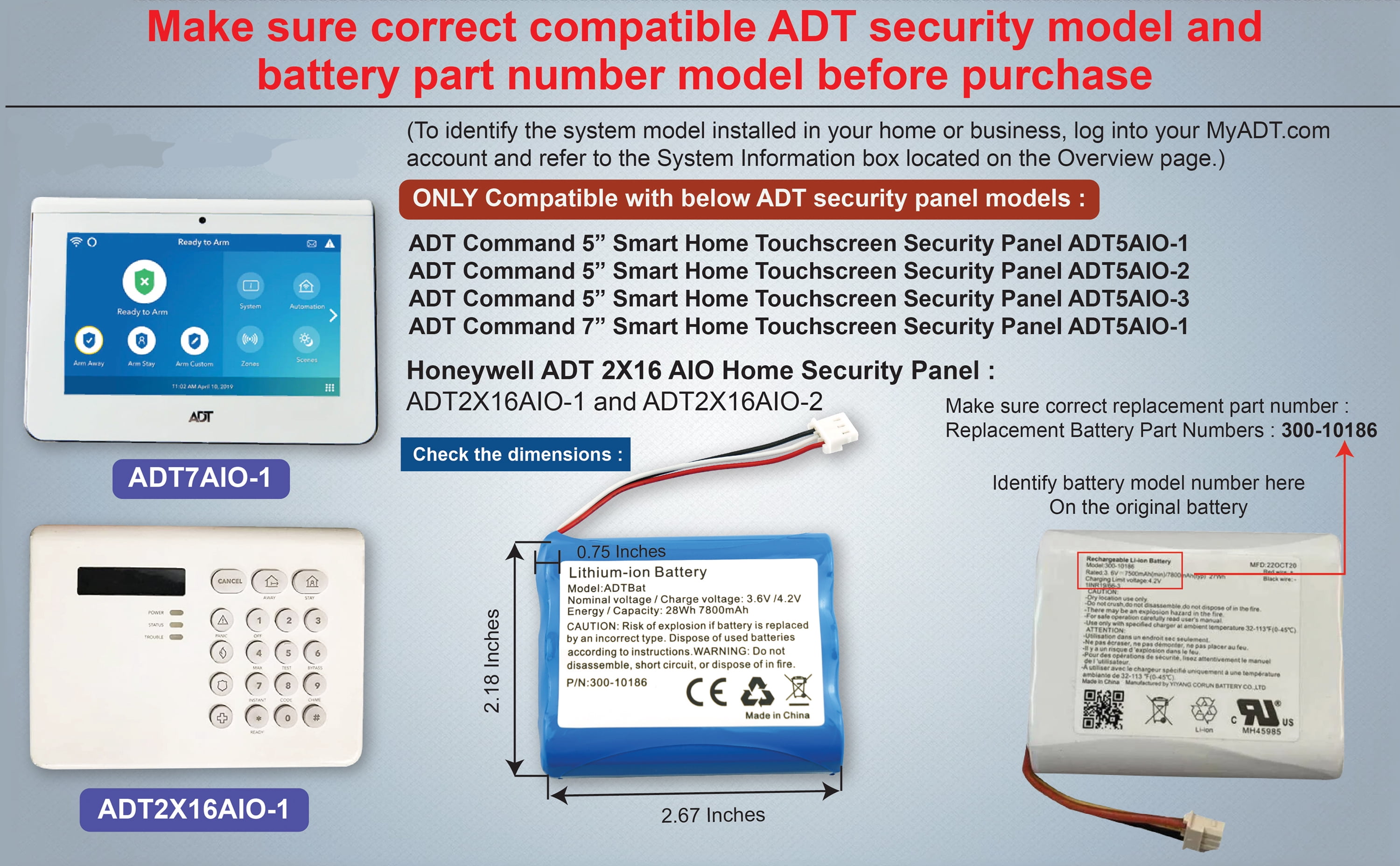 Replacement Battery 300-10186 for ADT Command ADT5AIO-1 ADT7AIO-1, Honeywell Pro 7 AIO5-2 7800mAh