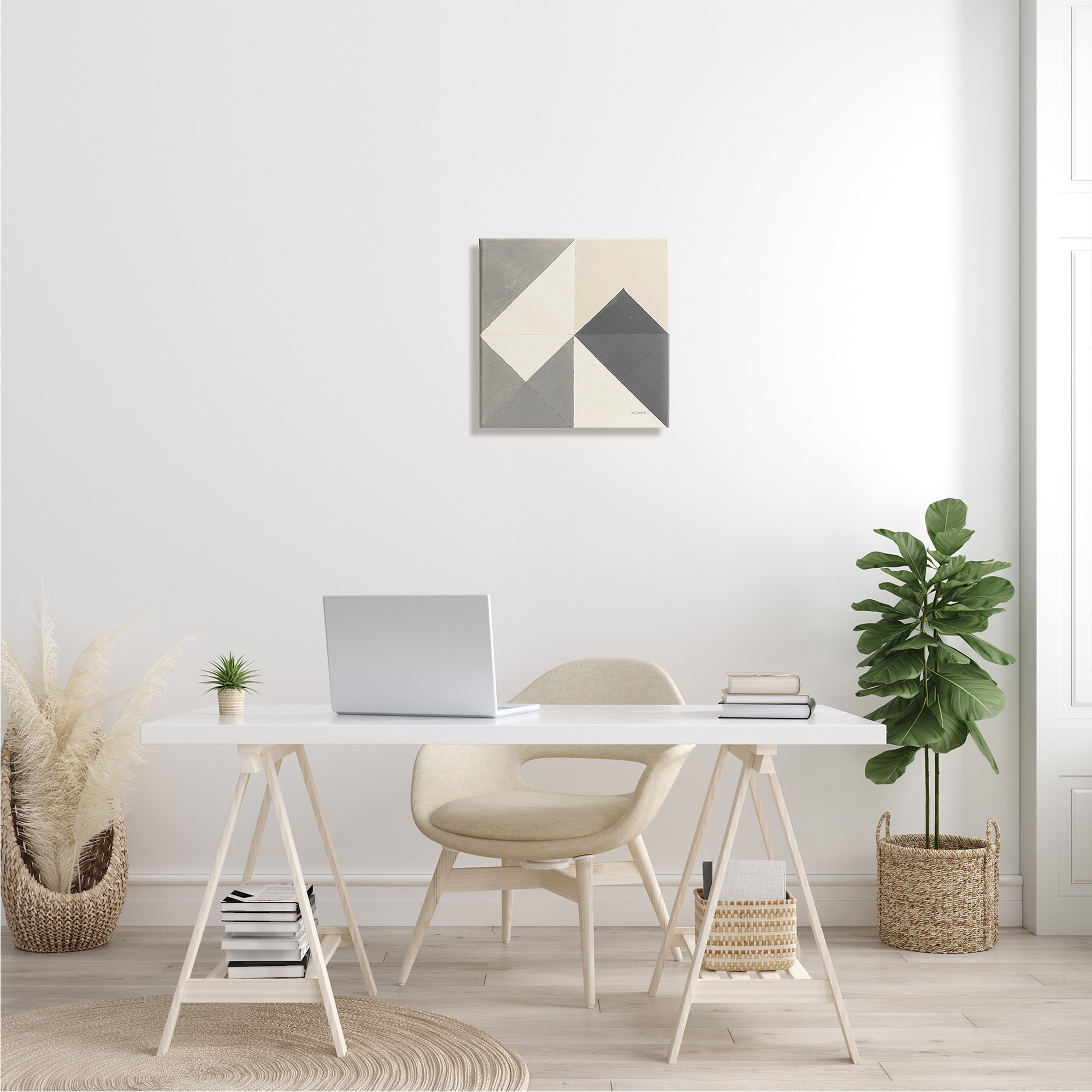 Stupell Industries Vintage Geometric Shapes Abstract Arrangement Beige Grey, 30 x 30, Design by Mike Schick