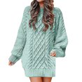 thumbnail image 2 of Leesechin Womens Fall Sweater Dresses Casual Oversized Cable Knit Chunky Pullover Crewneck Long Sleeve Short Sweater Dress Green, 2 of 8