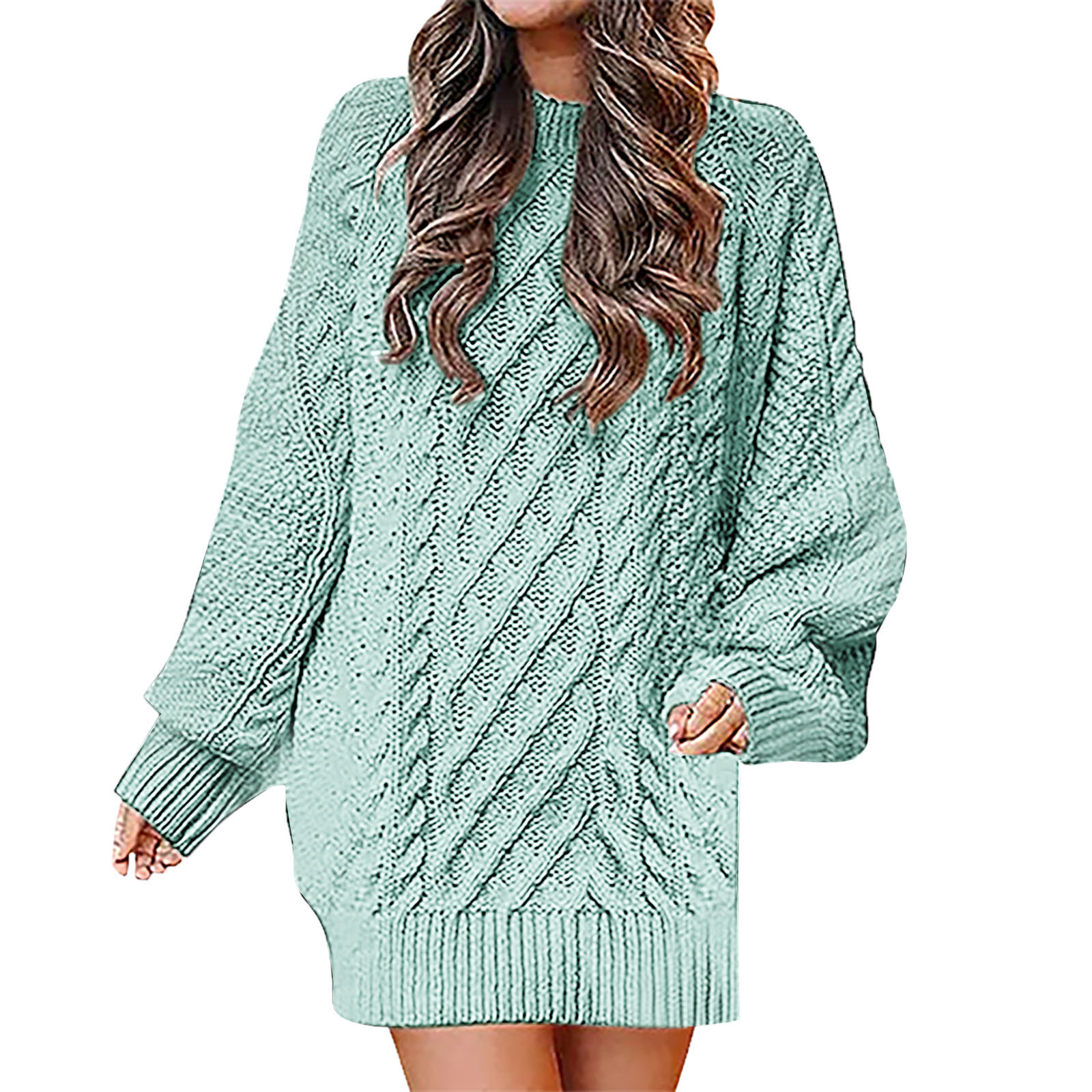 Robe Pull En Tricot Torsadé - Col Rond, Manches Longues - Mini Robe Décontractée Pour Automne/Hiver