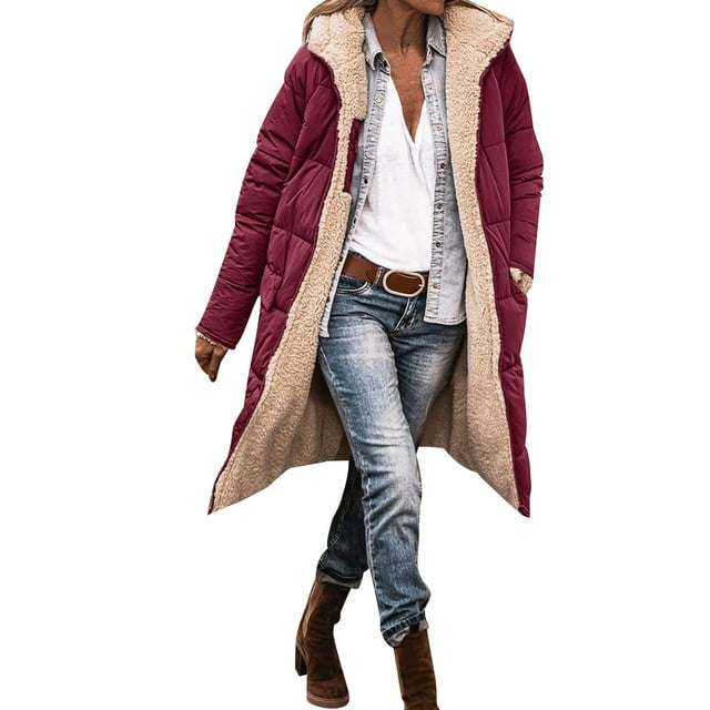 Kcodviy Manteau Décontracté à Fermeture Éclair pour Femmes pour Dames Veste avec Poches Veste Rembourrée en Molleton pour Femmes Chandail à Capuchon d'Hiver Réversible Veste Teddy Manteau Grande Taille Vêtement d'Extérieur