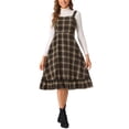 thumbnail image 2 of INSPIRE CHIC Plaid Vintage Dress for Women Ruffled Sleeveless Tie Waist A-Line Pinafore Overall Dresses XS Khaki Brown, 2 of 5