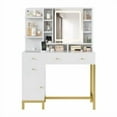 thumbnail image 3 of Makeup Vanity Desk with LED Lighted Mirror and Power Outlet Large Dressing Makeup Table Vanity Table with 4 Storage Drawers and 3 Storage Shelves for Bedroom, 3 Lighting Modes, Brightness Adjustable, 3 of 8
