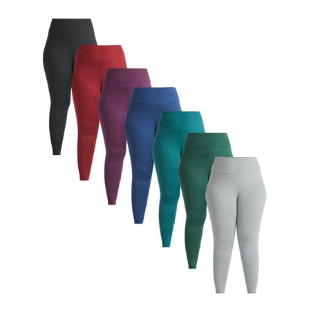 Feathers Plus size Women’s Cozy Lightweight Fleece-Lined Stretch Multipack Leggings for Everyday Wear, 7 Pack, Sizes 1X-4X