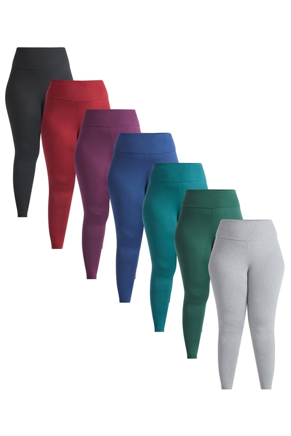Plus size Womens Cozy Lightweight Fleece-Lined Stretch Multipack Leggings for Everyday Wear, 7 Pack, Sizes 1X-4X