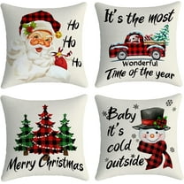 Yakuyir Christmas Pillow Covers Set of 4 18x18 Snowman Santa Claus car Christmas Tree linens Cotton Decor Throw Pillows Accents Outdoor Farmhouse Patio Home Sofa Couch Holiday Cases Decorations