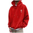 thumbnail image 2 of RUTAYY Men's Hoodie Long Sleeve Drawstring Front Pocket Small Cross Graphic Print Pullover Sweatshirt Red, 2 of 4
