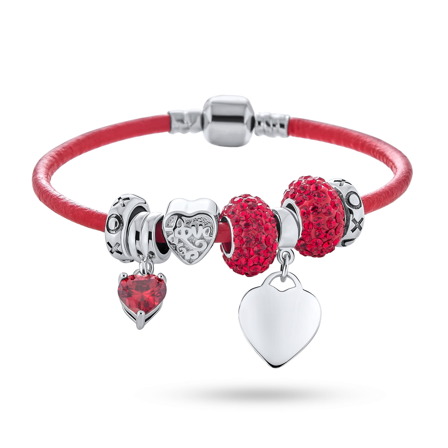 925 Sterling Silver Red Sweethearts Heart Glass Bead Fit European Charm Bracelet 