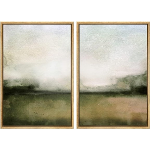 IDEA4WALL Framed Canvas Print Wall Art Set Watercolor Brown Ocean Nautical Beach Landscape Abstract Art Decorative Graphic Colorful Nature Artwork for Living Room, Bedroom, Office - 24"x36"x2 Natural