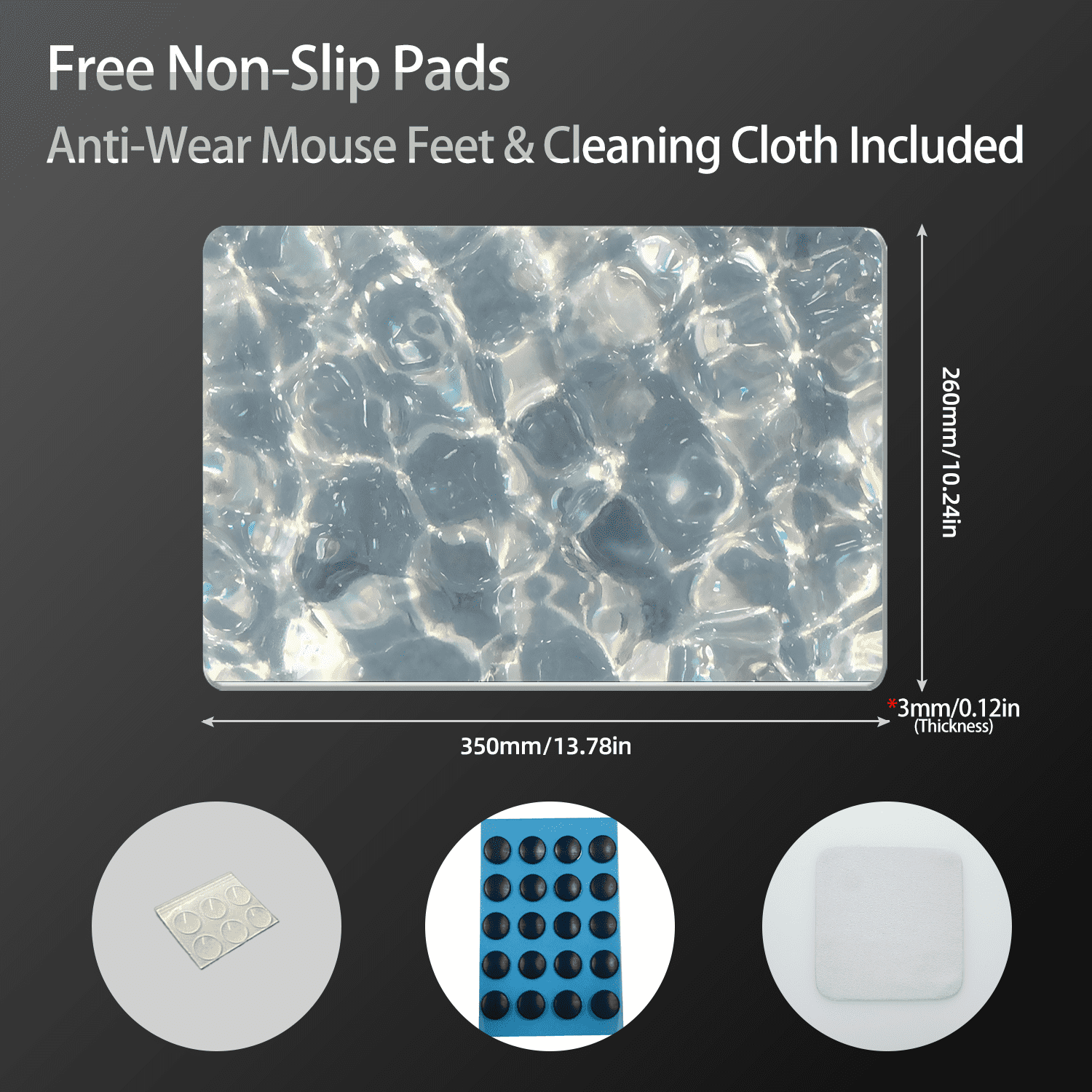 Devineresse Glass Mousepad for Gaming, Water Ripple Hard Mouse Pad, Ultra-Smooth Surface for Enhanced Speed&Control, Durable&Easy to Clean, Includes Anti-Wear&Cleaning Accessories, 35cm*26cm