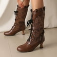 thumbnail image 2 of Dakaela Vintage Victorian Boots for Women Kitten Heel Knee High Booties Retro Lace up Goth Witch Shoes, 2 of 8