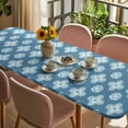 thumbnail image 3 of Blue Floral Table Cloths for 8 Foot Rectangle Tables, Spring Flowers Modern Abstract Art Farmhouse Patio Waterproof Elastic Fitted Tablecloths, Washable Rectangular Table Cover for Camping, 3 of 8