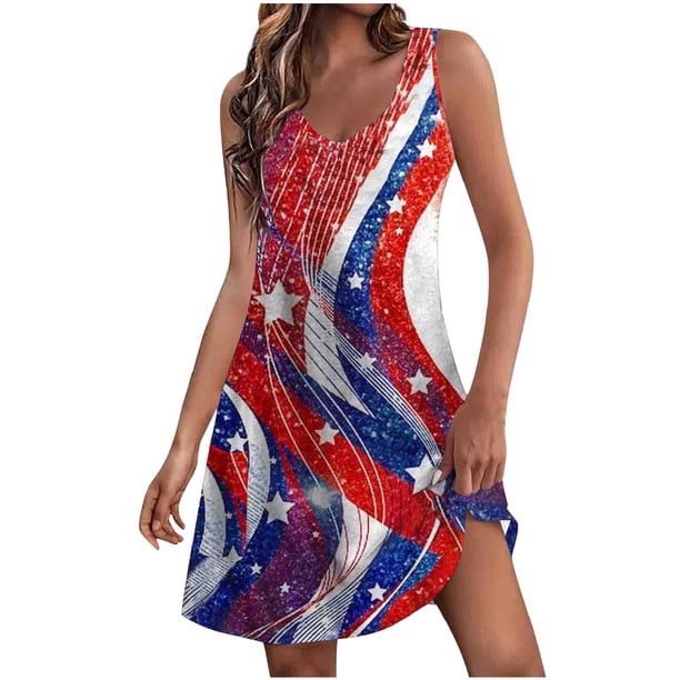 Vestido de Verano para Mujeres sin Mangas Cuello en V con Impresión de Bolsillo, Vestido Casual para Uso Diario Y de Fiesta