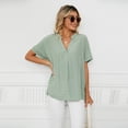 thumbnail image 2 of FJUCHAI Womens Shirts V Neck Short Sleeve Buttons Tops Tee Solid Color Blouse Loose Fit S-XXL, 2 of 10