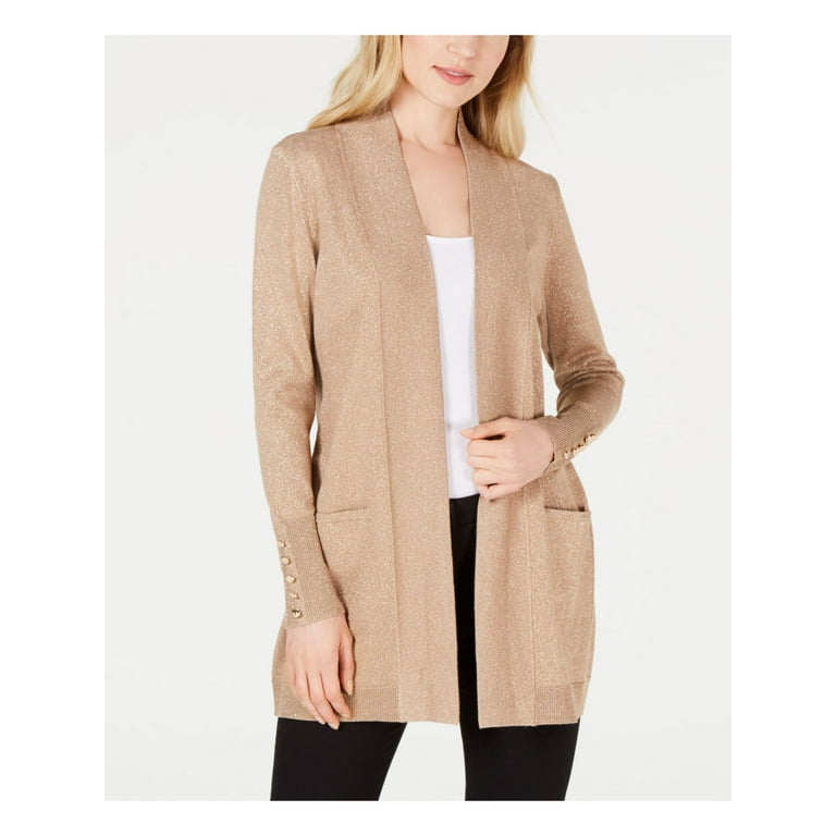 JM COLLECTION 59 Womens New Gold Open Cardigan Long Sleeve Sweater L B B Walmart