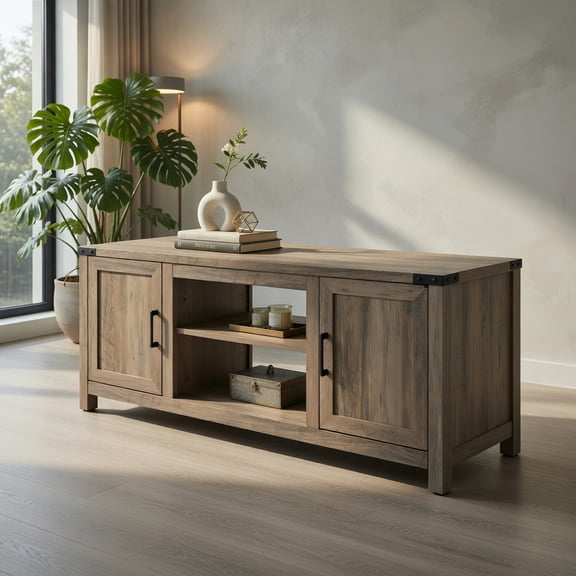 Topcobe Electric Fireplace TV Stand with Storage Cabinets for TVs up to 70", Living Room TV Stand with Storage, Corner Entertainment Center, Natural