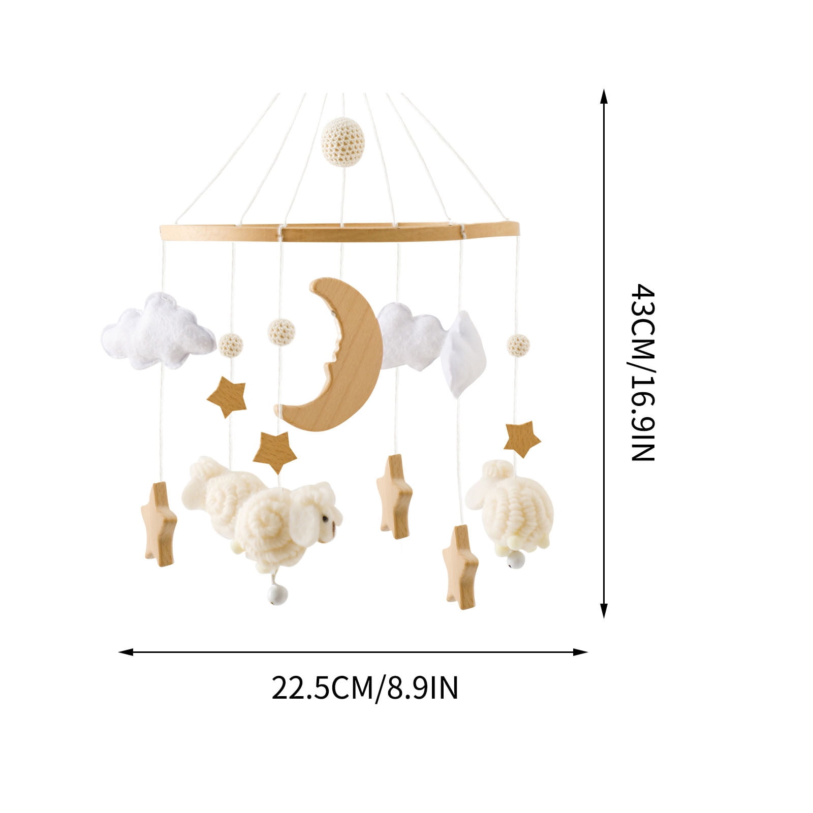 Baby Crib Mobile, Gaqring Handmade Wooden Felt Mobile for Newborns, Natural Bamboo Fiber Hanging Wind Chime Bed Decor Safe Soft Nursery Gift, Beige
