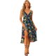 thumbnail image 1 of Vestido a media pierna con volantes y volantes en el cuello en V con correa de espagueti floral para mujer Azul marino S, 1 of 5