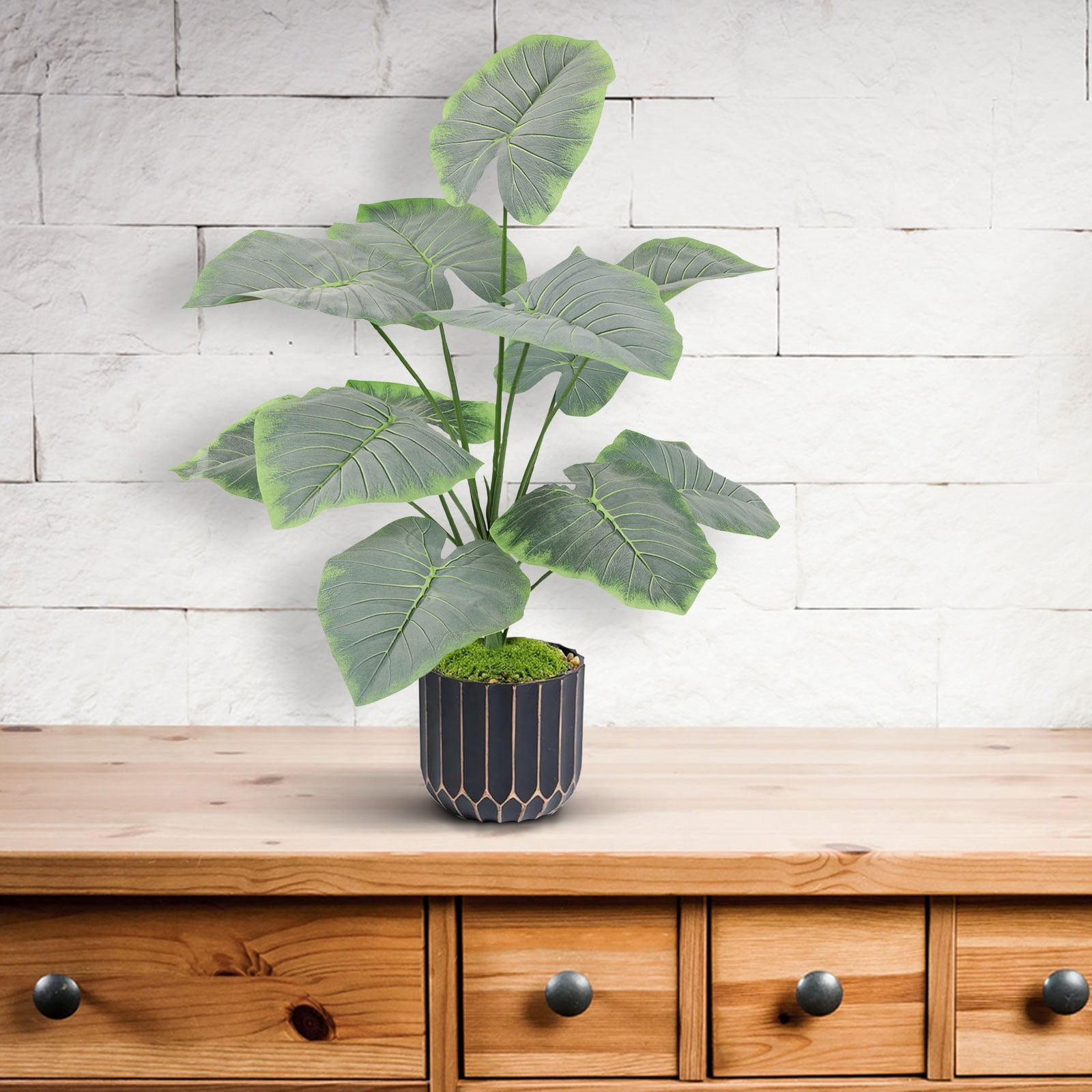Artificial Ear Plant Fuzzy Fabric Faux Tropical Houseplant Realistic No Maintenance for Indoor Living Room Outdoor Patio Home Decor Artificial Floor Plants 26.77 Inch 1Pcs