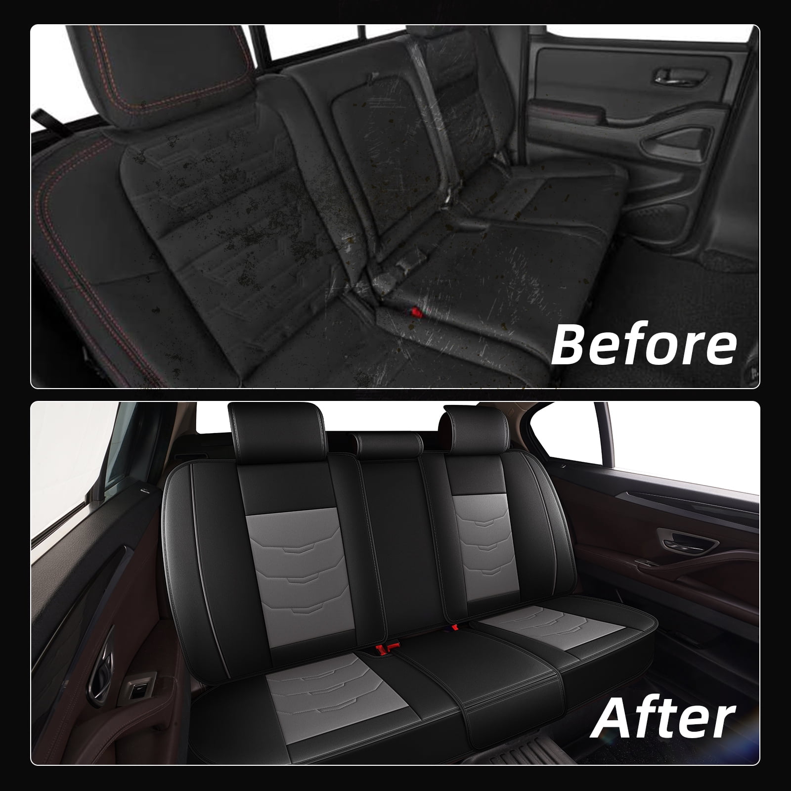 LAONNVIR Full Set Car Seat Cover Fit for Honda CR-V 2007-2024 2025: Faux Leather Seat Cushion with Lumbar Support Waterproof Seat Protector Compatible Airbag,Grey 5 Seat