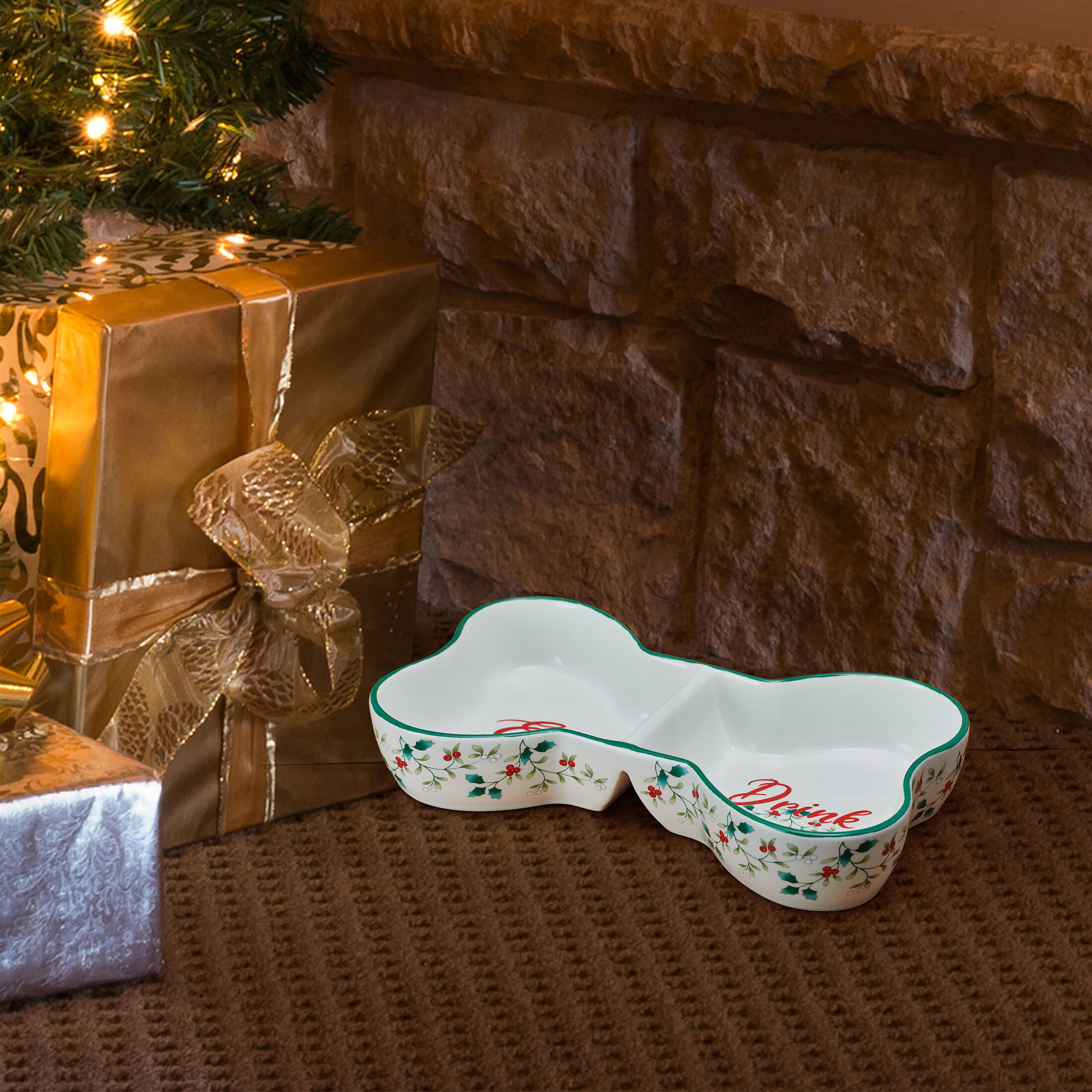 Pfaltzgraff Winterberry Dolomite Divided Pet Bowl