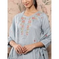 thumbnail image 4 of Janasya Indian Women's Mint Blue Poly Silk Floral Embroidery Kurta with Pant and Dupatta, 4 of 6