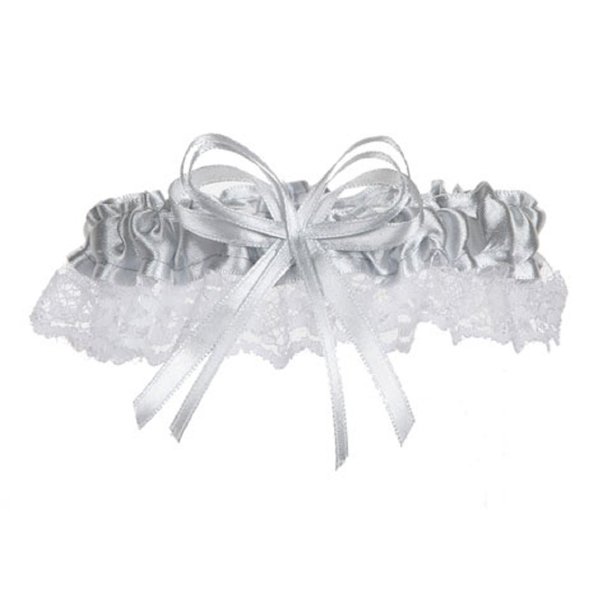 3 Beautiful Silver Satin And Lace Wedding Garters Garter Bride Prom Homecoming 3 Garters 1 Lace Garter Has A Silver Satin And Bow And A White Lace Trim By Darice Walmart Com Walmart Com