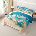thumbnail image 3 of spefrowx Elegant Teal Rose Heart Quilt King for Women, Butterfly Beach Floral King Coverlet Set, 3-Piece, 3 of 7