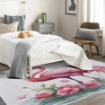 thumbnail image 4 of Flamingo Rug, Tropical Animal Area Rug 3x5, Pink Flamingo Carpet, Entryway Rugs Bedroom, Fluffy Machine Washable Non-Slip Low-Pile Non-Shedding Rug for Kitchen, Indoor Outdoor Entrance Rugs Km&-276, 4 of 7