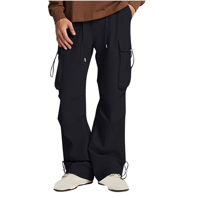 Pantalones de trabajo de longitud completa para hombre, de color liso, con bolsillos, de pierna recta