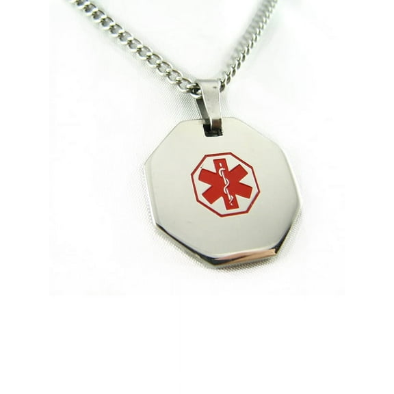MyIDDr - Pre-Engraved Diabetes Type II Stainless Steel Medical Alert ID Necklace, Free ID Card Incd - USA Seller