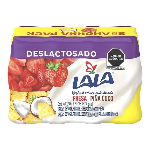 Yogurt bebible Lala deslactosado fresa y piña coco 8 pzas de 220 g c/u