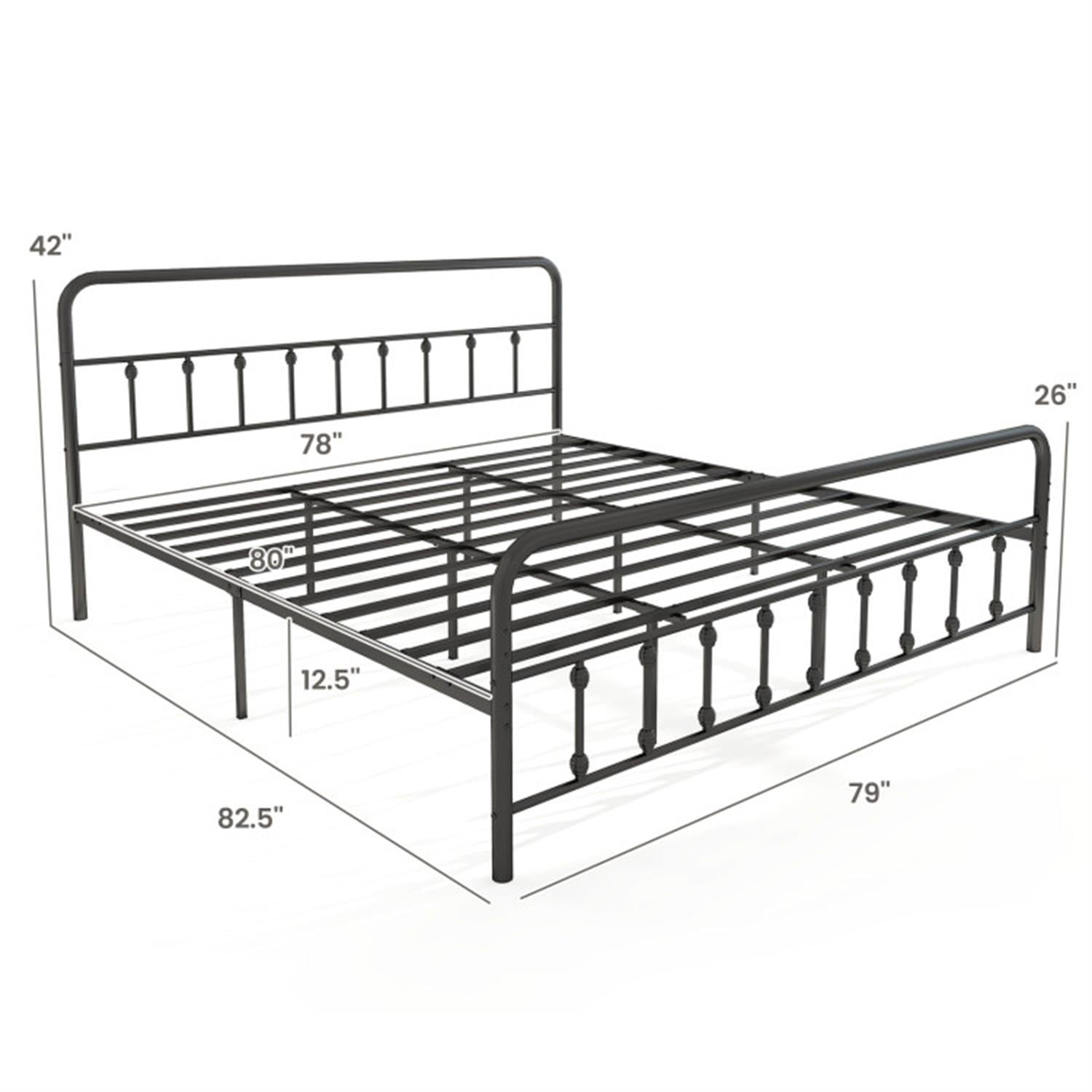 Demi Bonn King Size Bed Frame with Headboard, Metal Platform Bed Frame with Under Bed Storage, No Box Spring Needed, Black