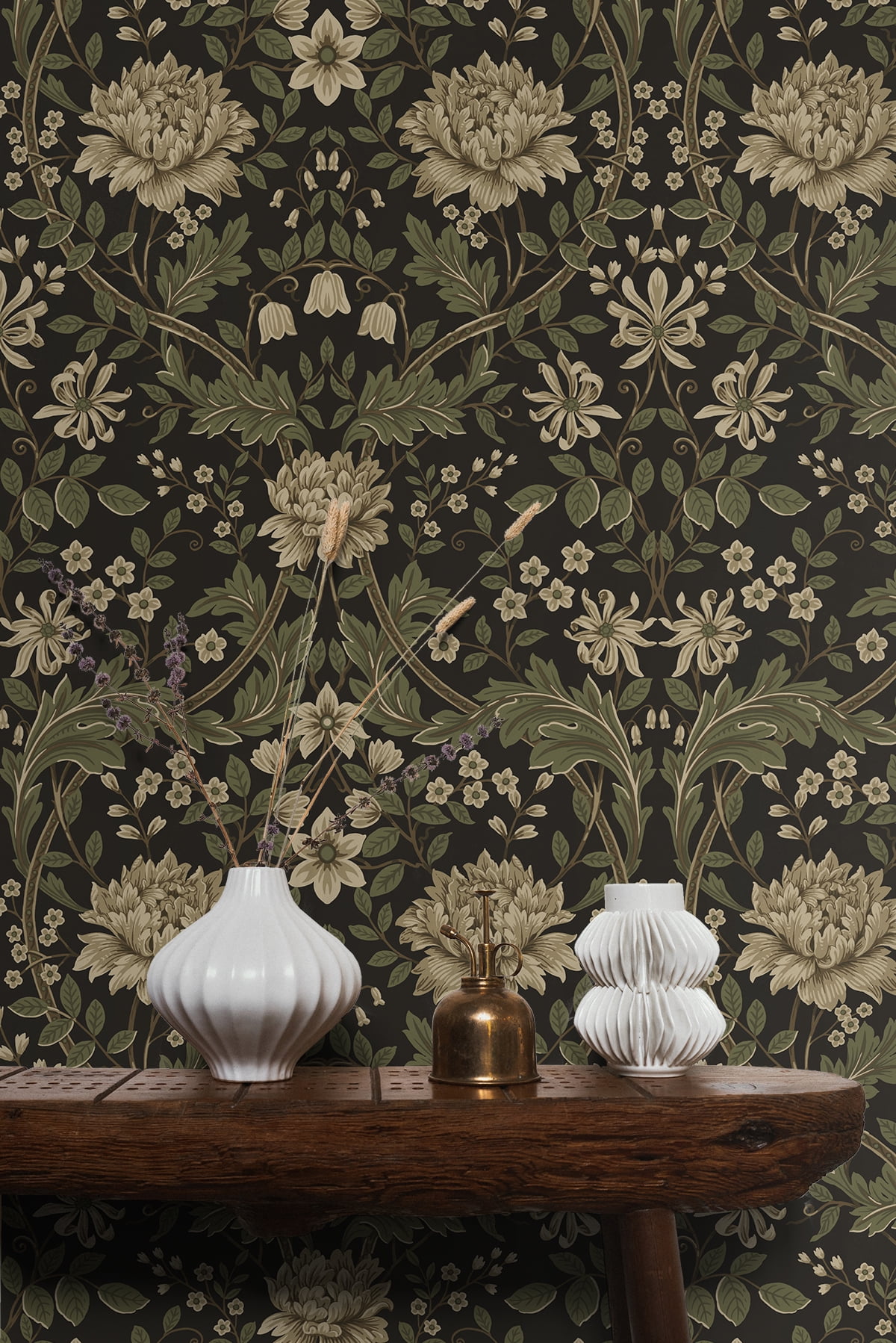 Seabrook Designs Brown & Sage Honeysuckle Floral Prepasted Wallpaper - 20.9 in. W x 33 ft. L Roll