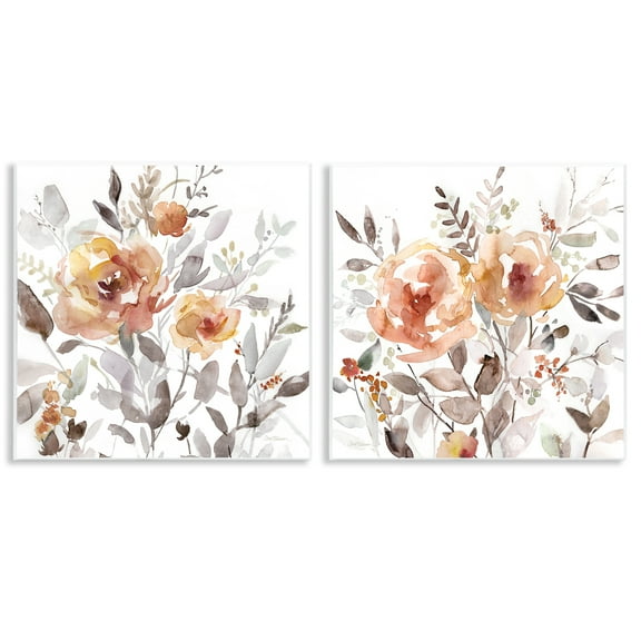 Stupell Industries Brushed Abstract Blossoms Plants & Flowers Painting Unframed Art Print Wall Art, 12 x 12, Set of 2