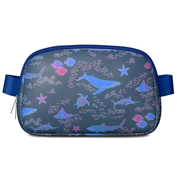 Tropical Marine Life Fanny Pack – Cute Sea Turtle Print Waist Bag with Nautical Sun & Moon Details, Perfect for Beach and Ocean Lovers