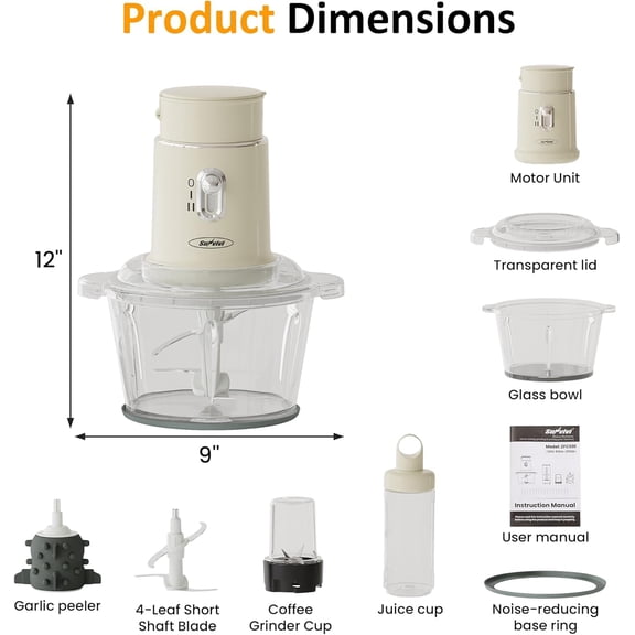 4-in-1 Electric Food Chopper & Small Processor with Glass Bowl