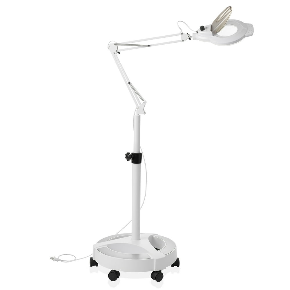 Saloniture 6 Wheel Rolling Base Magnifying LED Floor Lamp Adjustable